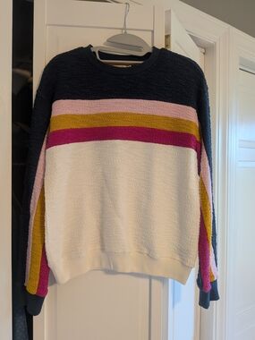 Cozy Colorblock Women's Sweater in Navy, Cream & Pink